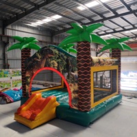 Château gonflable commercial en PVC sur le thème des dinosaures pour enfants, avec palmiers, pour jardin extérieur et anniversaires
