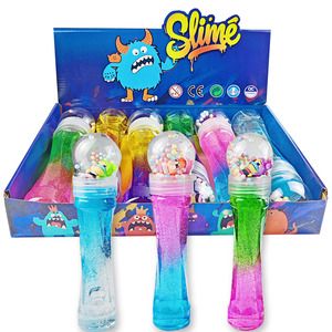 Wholesale Mix Color Long Thin S-Shape Bottle Clear Shimmer Crystal Mud with Rubber Dolls Slime with <b>Foam</b> - Product Image 1