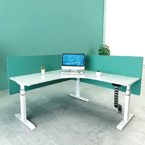 Üçlü Motor l-şekilli ofis ayakta masaları köşe tezgah tipi masa ergonomik Sit standı iş istasyonu