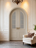 Porte battante simple en bois de style médiéval blanc, avec anse circulaire profonde et double anse en fil, verre dépoli
