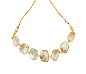 Ensemble de collier et boucles d'oreilles en pierre artificielle plaqué or, fait main, pour femmes, bijoux de mariage - Product Image 1