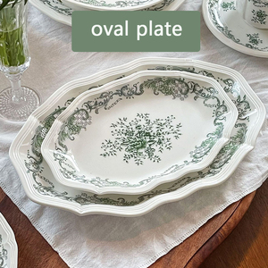 Servizio di Piatti e Stoviglie in Ceramica di Alta Qualità con Fiori a Rilievo Stile Vintage Classico Europeo Verde Oliva - Product Image 5