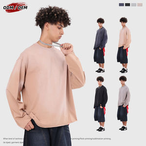 Camiseta Oversize Vintage de Hombre Estilo Wasteland con Teñido Jet, Manga Larga de Otoño, Bajo Deshilachado, Tejido 100% Liso - Product Image 3