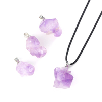 Collier pendentif en améthyste naturelle authentique, irrégulière et brute, avec cordon en cire noire, bijoux en cristal brut, vente en gros