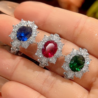 9 anillos de moda con imitación de piedras preciosas coloridas, novedades 2026 para mujer, de latón y cobre, con circonita cúbica de corte ovalado de 7*9mm y diseño de flor.