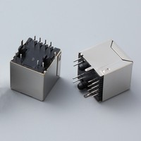 Konektor Soket RJ45 Modular Jaringan 8P8C Perempuan Berperingkat IP20, Kontak Perunggu Fosfor, Pelindung Cangkang Tembaga, Bentuk Persegi Panjang