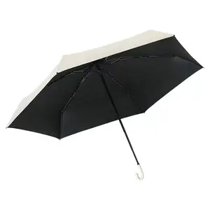 Custom manual folding mini uv protection parasol J hook handle 5 fold umbrellas