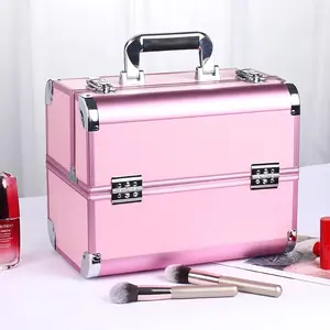 Aluminum Alloy Professional Cosmetic Box Beauty Salon Embroidery Nail Kit Women Retro Trolley Round Case