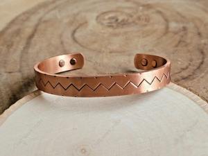 Best Selling Engraved <b>Copper</b> Magnetic Cuff <b>Bracelet</b> with Zigzag Design Adjustable Jewelry for <b>Men</b> and Women Available for Sale - Product Image 4