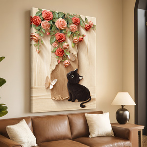 Quadro Vintage Stile Medievale con Gatto e Rosa, <span class=keywords><strong>Grande</strong></span> Dipinto su <span class=keywords><strong>Tela</strong></span>, Poster di Lusso <span class=keywords><strong>per</strong></span> Arredamento Casa, Sfondo Divano e Ingresso - Product Image 2