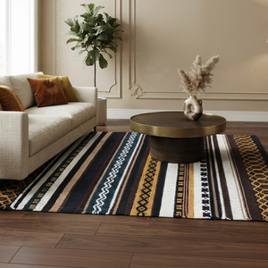 Alfombra de Lana a Rayas, Rectangular, Estilo Bohemio, Tejido Plano, Antideslizante, para Sala de Estar, PTM-556 - Product Image 1