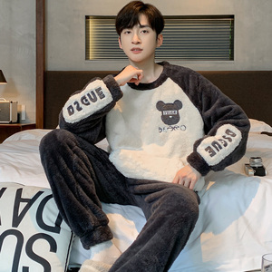 Factory Wholesale Premium <strong>Flannel</strong> Daily <strong>Pyjamas</strong> Plus Size <strong>Men's</strong> Sleepwear Winter Warm 2pcs Pajamas for <strong>Men</strong> Set - Product Image 2