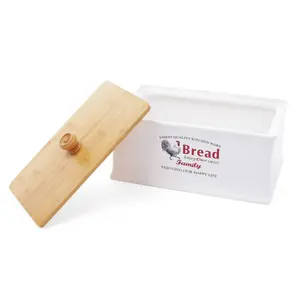 2020 新设计家用储物罐圆形陶瓷椭圆形 brot 面包盒面包盒与竹盖