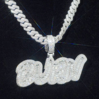 Collier Pendentif Hip Hop Personnalisé en Argent 925 Plaqué Or avec Lettre Initiale, Moissanite Baguette VVS (Test Diamant Positif), Bijoux Fins pour Hommes