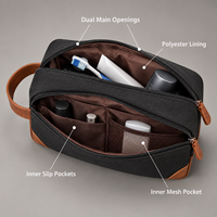 Trousse de Toilette en Toile Lavée avec Logo Personnalisé pour Hommes, Grande Capacité, Trousse de Voyage avec Poignée en PU, Double Fermeture Éclair, Organisateur, Vente en Gros