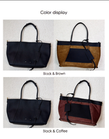 Sac fourre-tout en cuir véritable double face grande capacité couleur unie portable décontracté pour le bureau élégant en daim