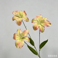 Bunga Sutra Buatan untuk Hari Valentine dan Pernikahan, Rangkaian Daylily Lily 3 Kepala, Cetakan Injeksi, Warna Dapat Disesuaikan