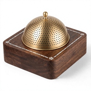 Brûleur à Bakhoor en Bois de Luxe avec Incrustation Florale Nacre, Couvercle en Laiton Jali, Porte-Encens à Charbon, Oudh Mabkhara, Boîte Décorative - Product Image 1