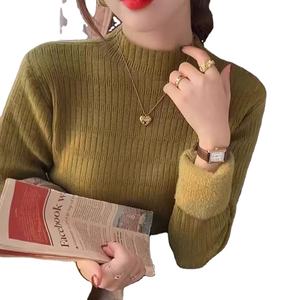 สเวตเตอร์คอตั้งสีทึบสำหรับผู้หญิงเสื้อถักเสื้อสเวตเตอร์ลำลองทรงสลิมฟิตให้ความอบอุ่นสำหรับผู้หญิง - Product Image 3