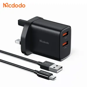 Mcdodo adaptor daya pengisian cepat 479, pengisi daya 12W pengisi daya Cepat Inggris dengan kabel mikro Usb 3A 1M untuk ponsel pintar