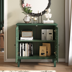 <b>Vintage</b> Hollow Carved Accent Cabinet 2 Door Display Storage Sideboard Symmetrical Floral Design Adjustable Shelf - Product Image 6