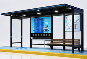 Abri de bus préfabriqué éclairé avec panneau solaire sur le toit et port de recharge, station d'attente pour passagers de bus - Product Image 2
