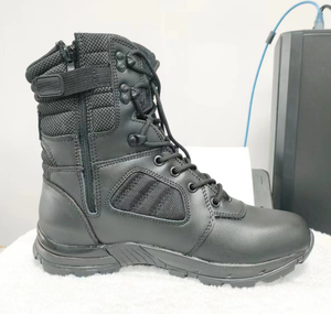 Bottes tactiques longues en cuir de vachette noir robustes, personnalisées, couleur camel avec fermeture éclair latérale, HBG0109 - Product Image 1