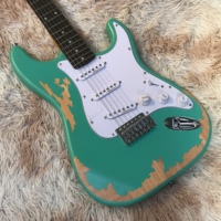 ST Factory OEM Solid Wood Maple Neck Aged Green Electric Guitar with Fast Shipping