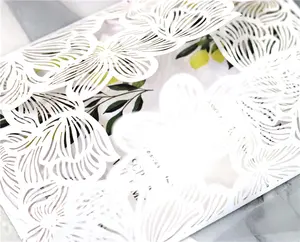 可回收纯象牙白纸雕刻激光剪纸婚庆装饰设计邀请函信封感谢卡
