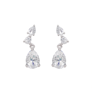 E2497 Orecchini Pendenti in Cristallo Oro Bianco a Goccia con Montatura a Griffe Stile Classico da Donna per Matrimonio - Product Image 1