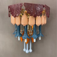 Lampu gantung keramik retro Prancis empat musim, warna personalisasi, seni abad pertengahan, untuk ruang tamu, ruang makan, vila, kamar tidur, dan koridor.