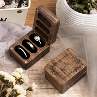 Boîte à bagues gravée en bois triple pour cérémonie de mariage, boîte à alliances décorative en bois, organisateur de bijoux