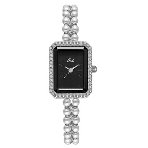 Montre-bracelet tendance pour femme, bracelet en perles, cadran carré orné de strass, montre compacte à quartz pour femme - Product Image 3