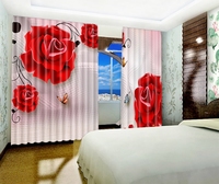 Dernière conception de luxe Rose fleur occultant imprimé en 3D occultant prêt à l'emploi fenêtre salon ensemble de rideaux
