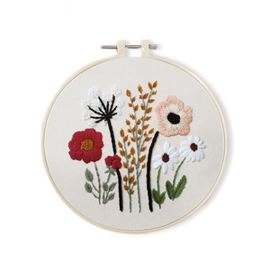Simples Padrão Carimbado Floral DIY <span class=keywords><strong>Cross</strong></span> <span class=keywords><strong>Stitch</strong></span> Kit com 20cm Hoop Starter Costura e Bordados <span class=keywords><strong>Set</strong></span> - Product Image 2
