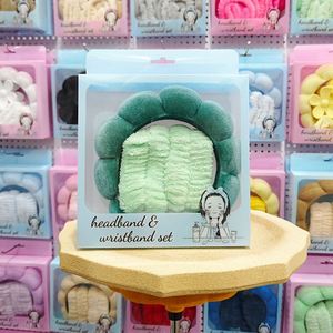 Ensemble trois pièces en velours torsadé avec nœud en maille pour le lavage du visage, comprenant un bandeau et une sangle de poignet, accessoires capillaires faits à la main pour femmes, idéal pour les salons de beauté - Product Image 4