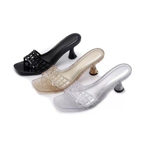 PVC Square Toe Slides Women <b>Beach</b> <b>Shoes</b> Sparkling Silver Gold Black Champagne Summer Sandals Fashion Casual Wear - Product Image 1