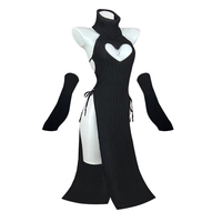 Robe longue dos nu sexy pour femme, style décontracté, en tricot doux, motif cœur uni, col roulé, bretelles spaghetti, en nylon/coton