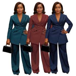 Ensemble <span class=keywords><strong>tailleur</strong></span>-<span class=keywords><strong>pantalon</strong></span> blazer pour femme: affaires décontracté, costumes de bureau solides à manches longues - Product Image 4