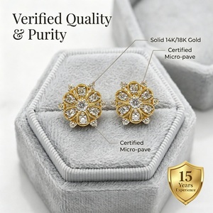 Elegantes Pendientes de Oro Amarillo de 18K con Diamantes Naturales, Diseño Floral, Estilo Vintage, Antiguo, con Detalle de Copo de Nieve, Joyería Fina, MOQ 1 pieza - Product Image 3