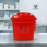 Poubelle à déchets médicaux rectangulaire en plastique rouge 5L avec couvercle pour objets tranchants, étiquette de risque biologique, usage hospitalier