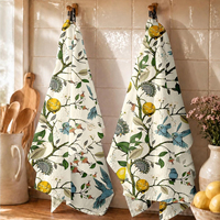 Lemon Floral Printed Cotton Tea Towel Ultra Absorbent Quick Dry Kitchen Dish Cloth With Hanging Loop for Home Housewarming Gift