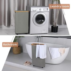 Cesto de Ropa Plegable CF Wholesale de 60 Litros con Asa de Bambú, Tapa y Ruedas, Delgado, Estrecho, Plegable, Gris, para Almacenamiento de Ropa y Juguetes - Product Image 6