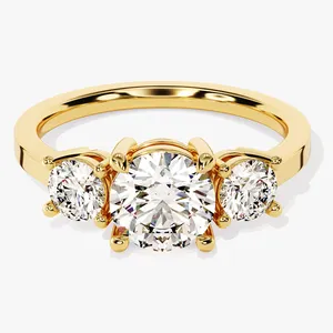 Three Stone Pong Lab Grown Diamond Engagement Promise Ring In Real Gold For Women