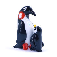 Vente en gros de décorations en verre faites à la main, style Murano, Italie, sculpture de oiseau en verre soufflé, figurine de pingouin mère et bébé