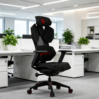 Chaise de bureau ergonomique pivotante contemporaine en maille pour gaming, avec accoudoirs en PU réglables 4D et appui-tête en U réglable en hauteur