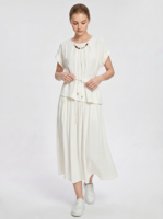 Ensemble deux pièces décontracté respirant en mélange de cachemire pour femme, avec haut ceinturé et jupe midi, personnalisable
