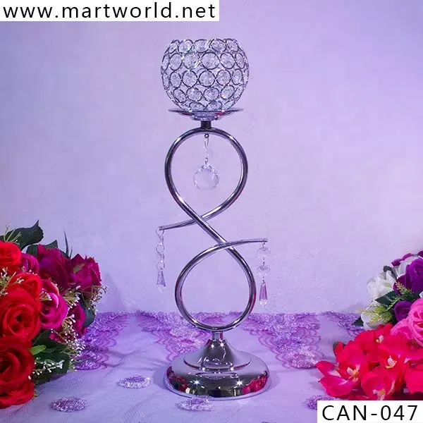 Heiße Großhandel Meerjungfrau Silber Kristall Kerzenhalter Mittelstücke Guangzhou für Hochzeit Tisch dekoration Mittelstücke (CAN-047)