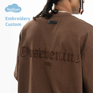 <span class=keywords><strong>T</strong></span>-shirt streetwear de haute qualité en coton lourd 300GSM avec logo brodé, surdimensionné, broderie 3D personnalisé<span class=keywords><strong>e</strong></span> pour hommes - Product Image 3
