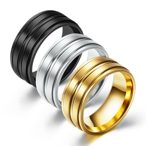 Stainless Steel Rings 8mm Double <b>Brushed</b> Geometric Design Unisex Wedding Jewelry Gold Silver Black - Product Image 1